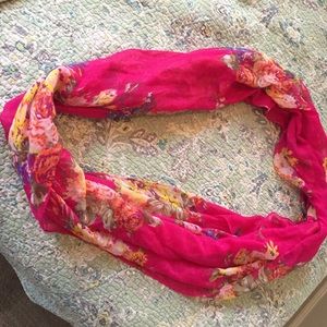 Infinity scarf pink with flowers light weight